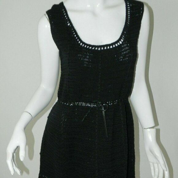 EDUN Dress Black Knit with Leather Belt Small - Picture 1 of 10